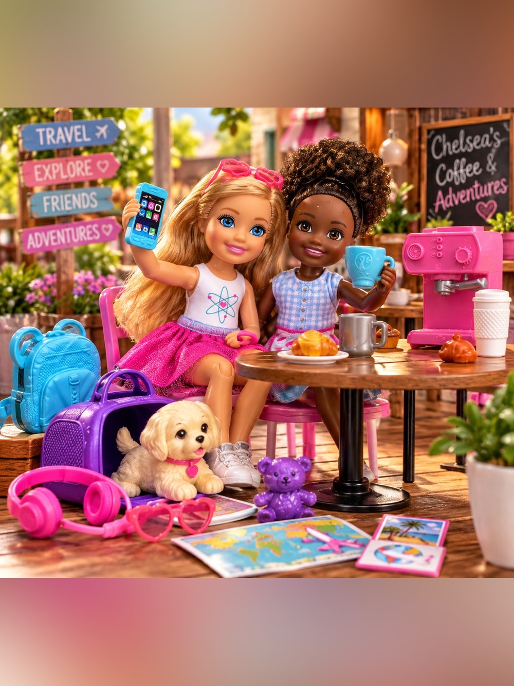 Barbie Chelsea Doll Bundle Travel Set With Puppy + Barista Career NIP Mattel